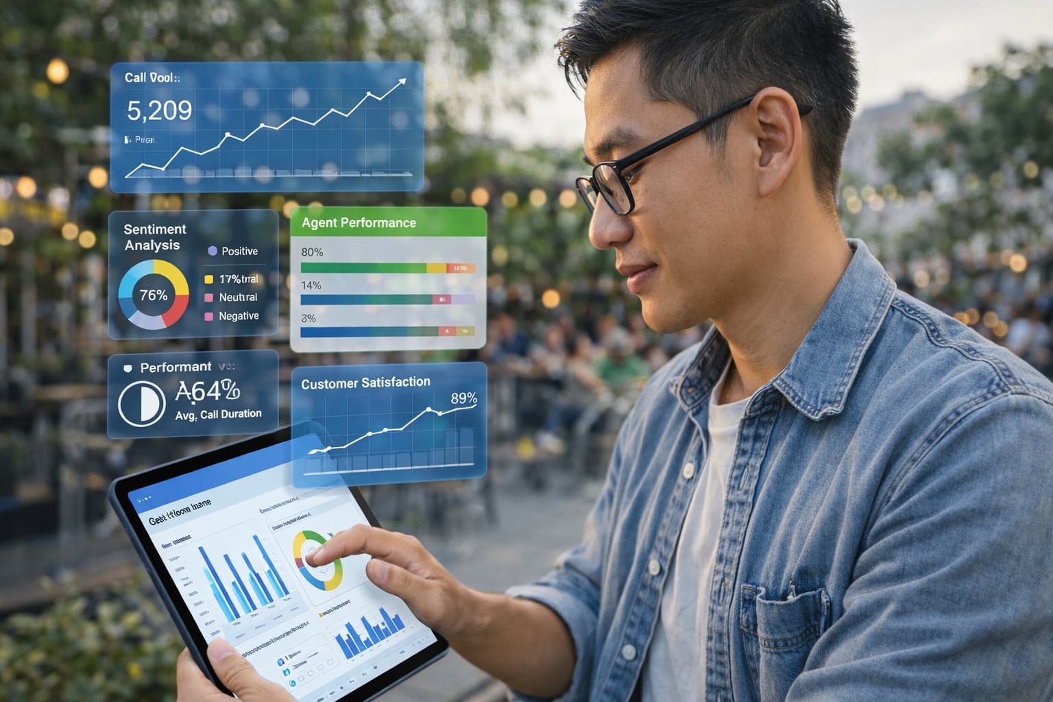 Real-time Analytics - Enterprise AI call center feature demonstrating Comprehensive dashboards with call metrics, sentiment analysis, and performance insights for continuous optimization.