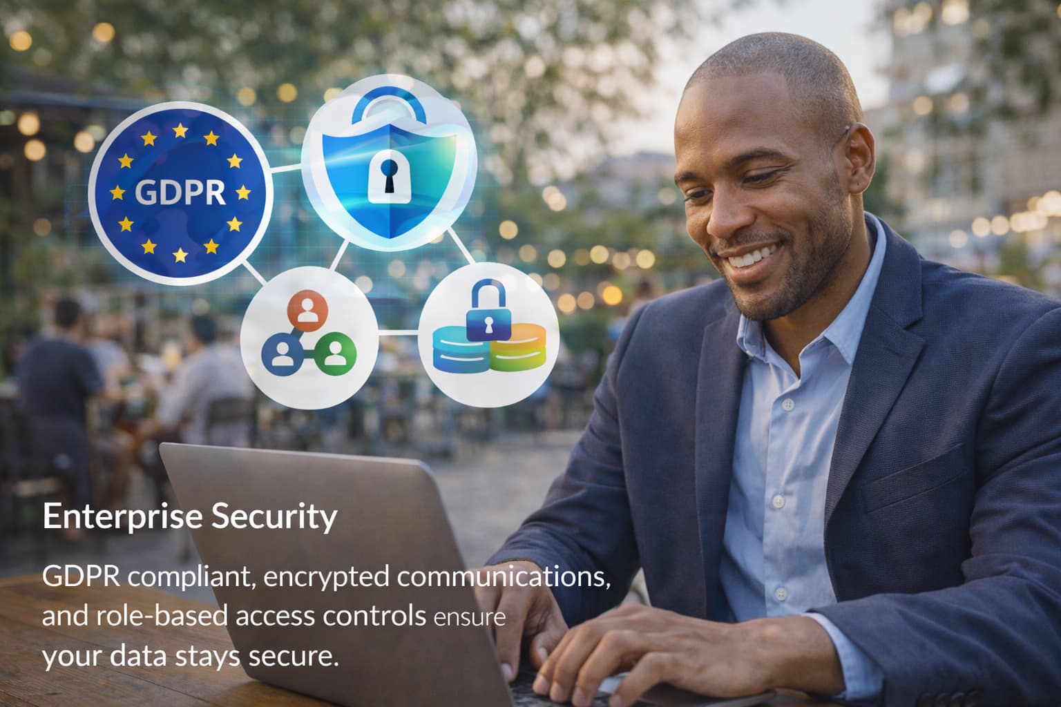 Enterprise Security - Enterprise AI call center feature demonstrating GDPR compliant, encrypted communications, and role-based access controls ensure your data stays secure.
